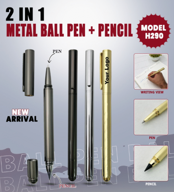 2 IN 1 METAL BALL PEN + PENCIL VSCH290 - Golden